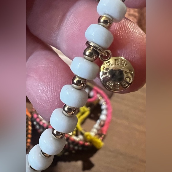 J. Crew Lot Of 5 Bracelets Neon Pink Yellow Orange Rhinestones & White Beads - Picture 5 of 12